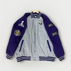 NWOT Baltimore Ravens Super Bowl XLVII 2012 Varsity Jacket 4XL Gray & Purple NFL
